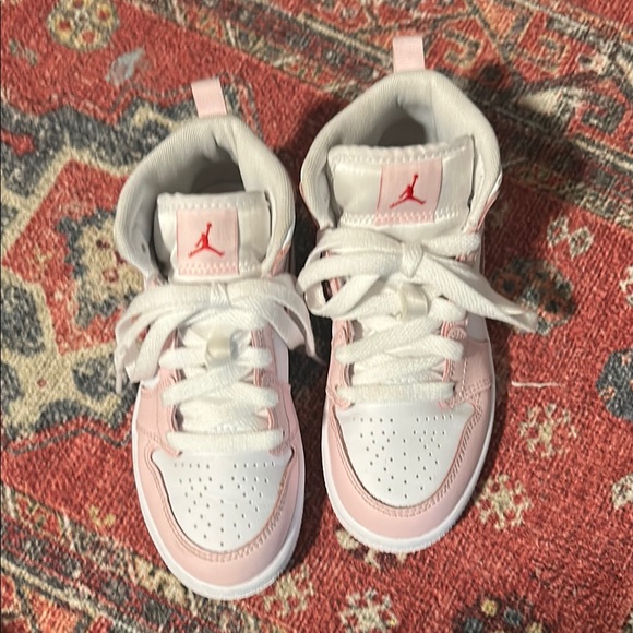 Kids Jordan Pink and White Sneakers - Picture 2 of 8